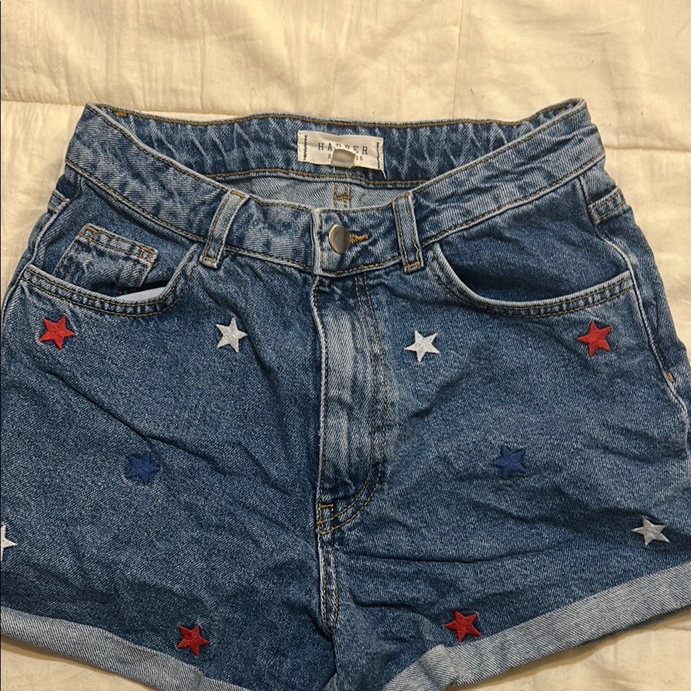 Blue Denim Shorts with Star Accents